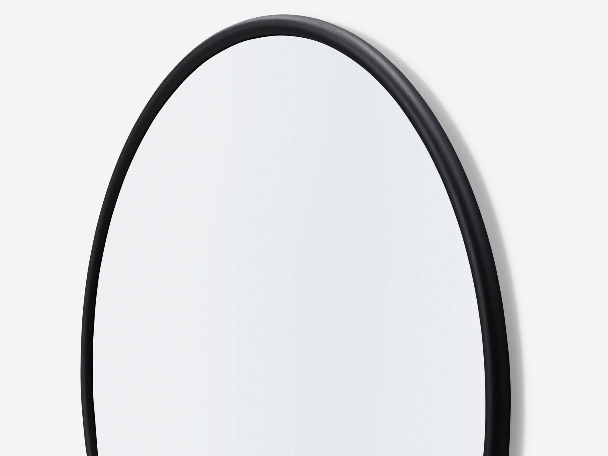 Detail view of round wall mirror with black edge